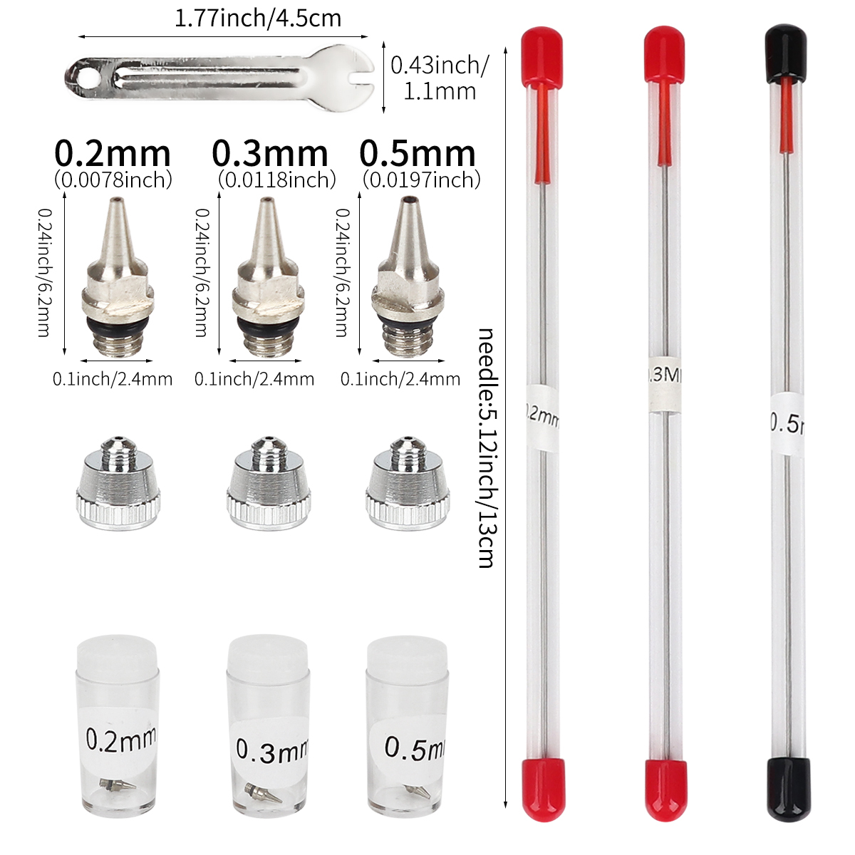 Airbrush Kit With Mini Compressor - 3 pièces ensemble 0.2/0.3/0.5mm buse d'aérographe