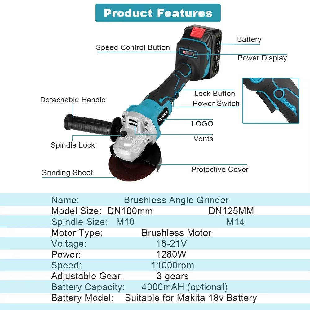 Brushless Angle Grinder Battery Powered - Makita – meuleuse d'angle 125/100mm, sans