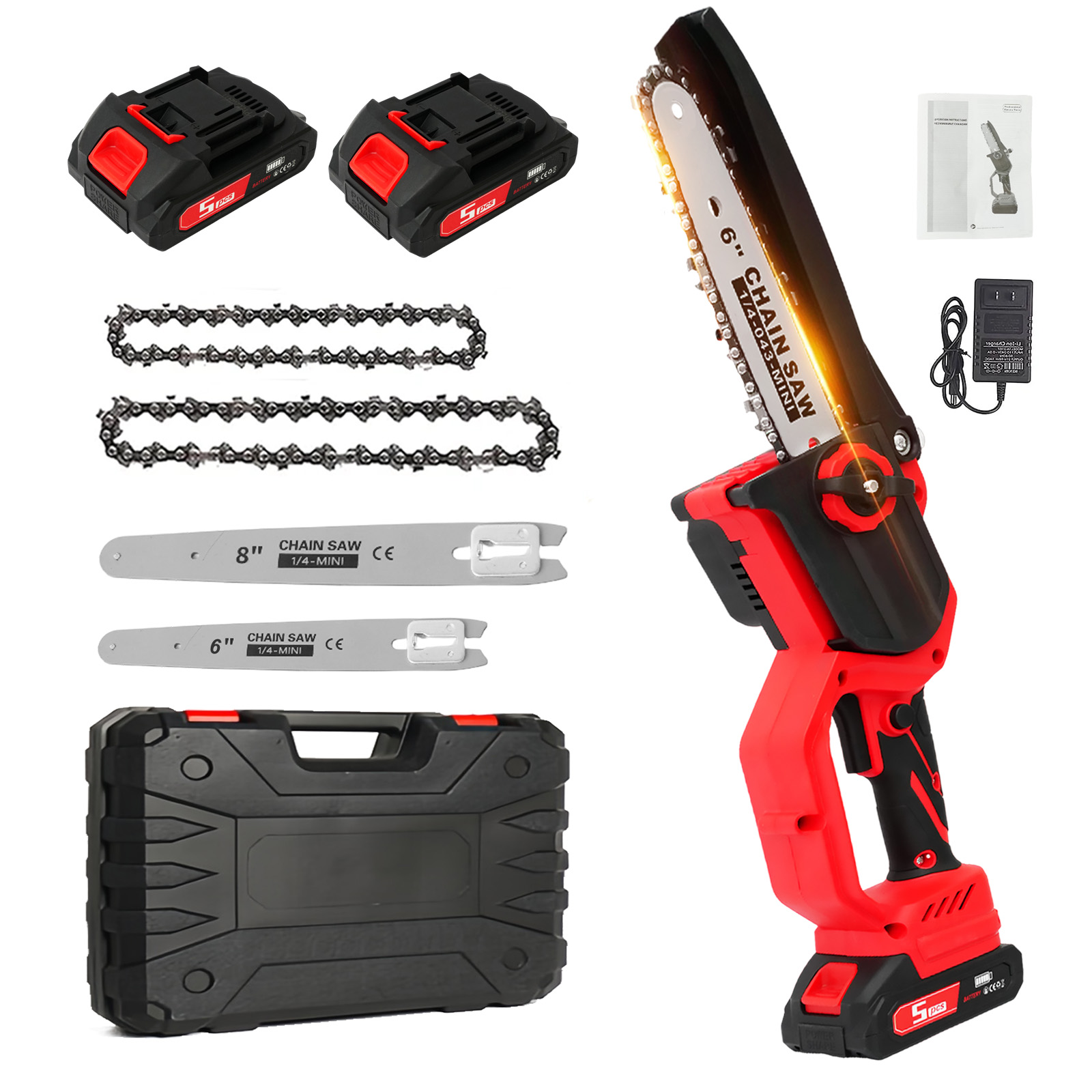 Mini Electric Chainsaw 6 Inch - Tronçonneuse électrique 1380W haute vitesse sans