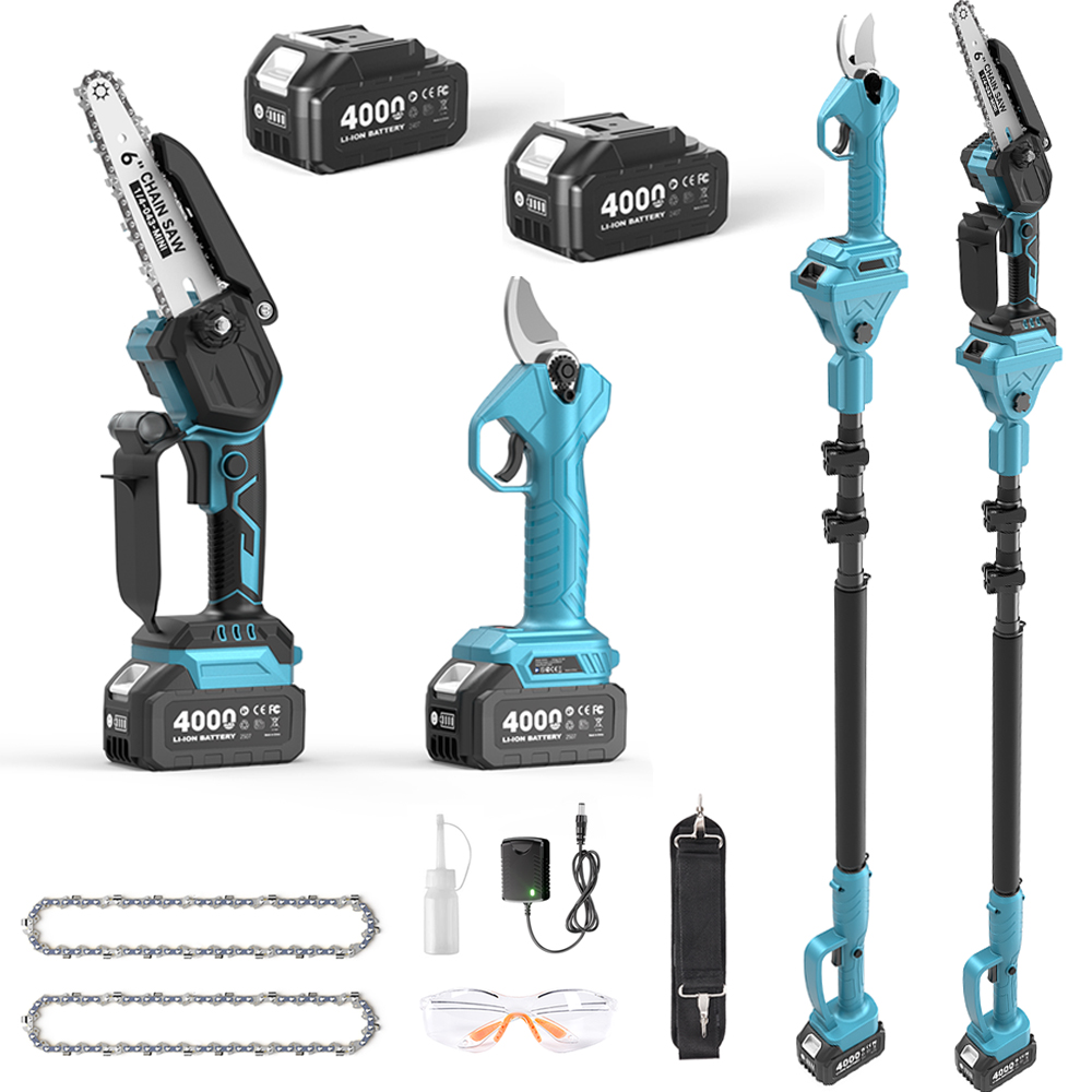 Mini Electric Chainsaw 6 Inch - Sécateur à perche sans balais 3-en-1