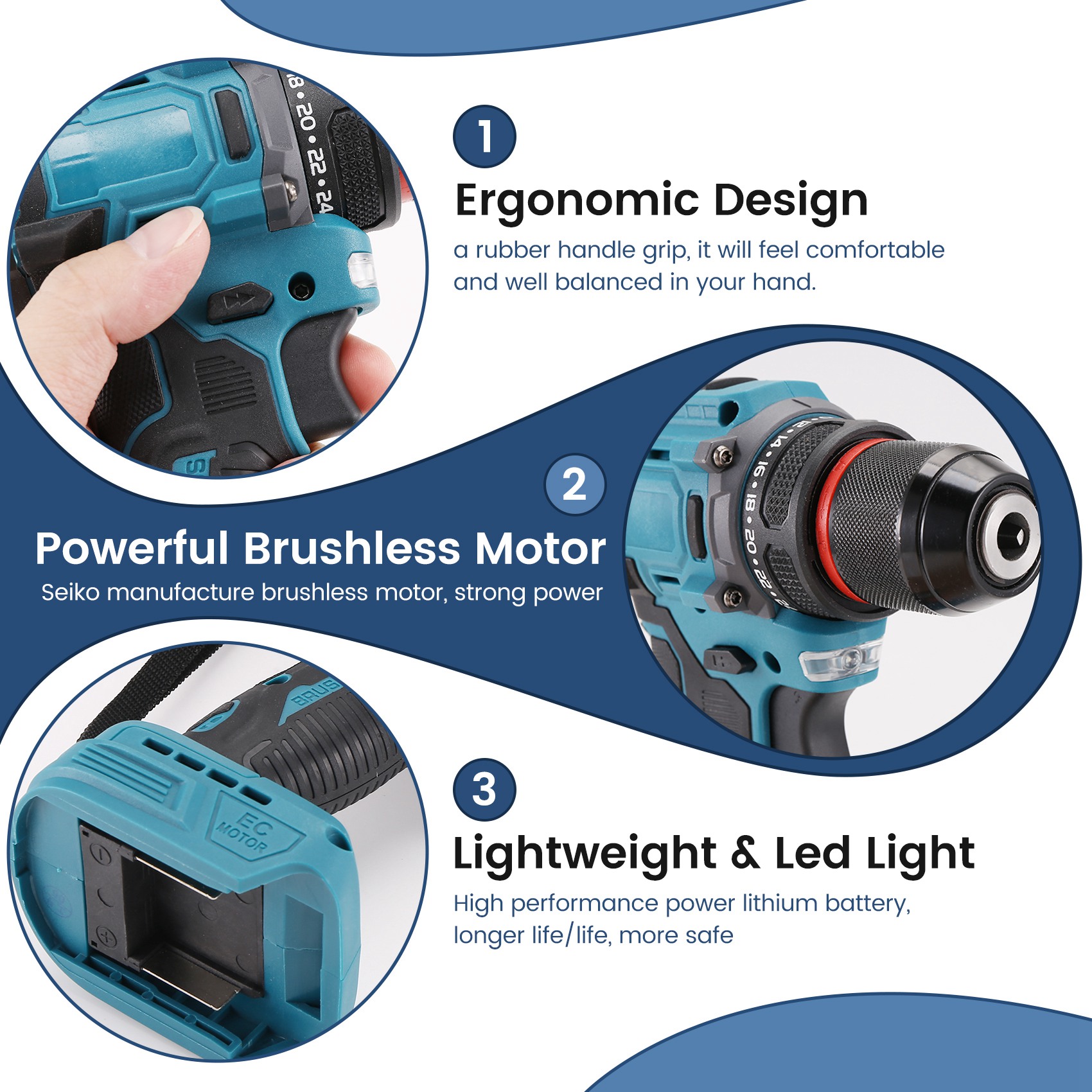 MARQ perceuse électrique 3/8 p - Brushless Cordless Electric Drill 18V avis et prix